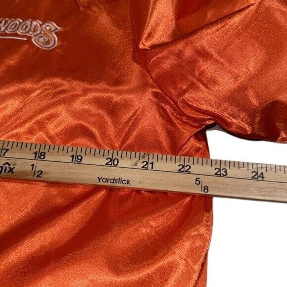 Dabwoods Orange Satin Bomber Jacket With Striped Ribbed Trim & Snap Buttons - Picture 12 of 12